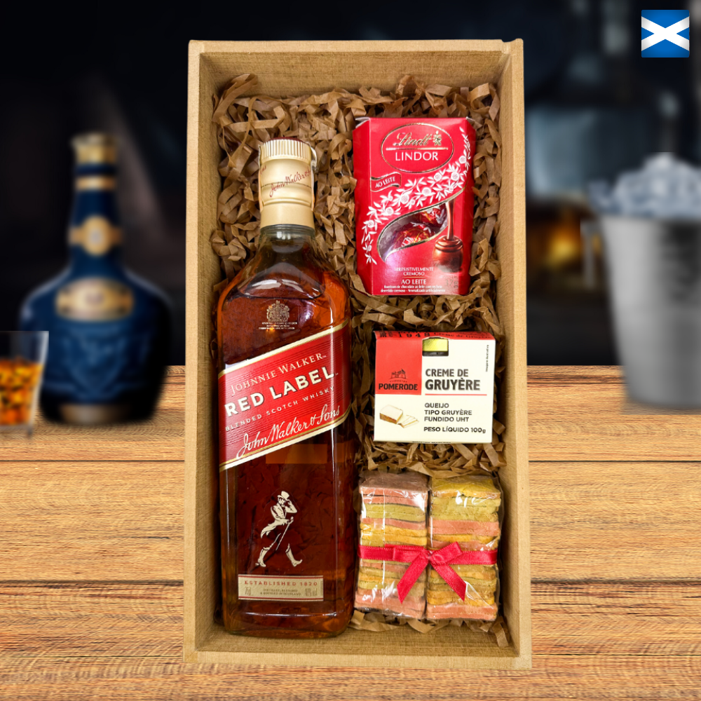 KIT WHISKY ESCOCÊS - RED LABEL, LINDT & GRUYERE